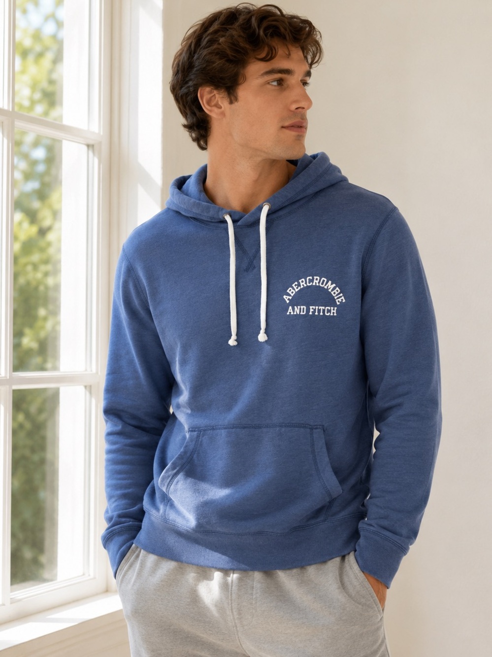 Abercrombie & Fitch Blue Hoodie Men's Small Soft Vintage Logo Pullover Cozy